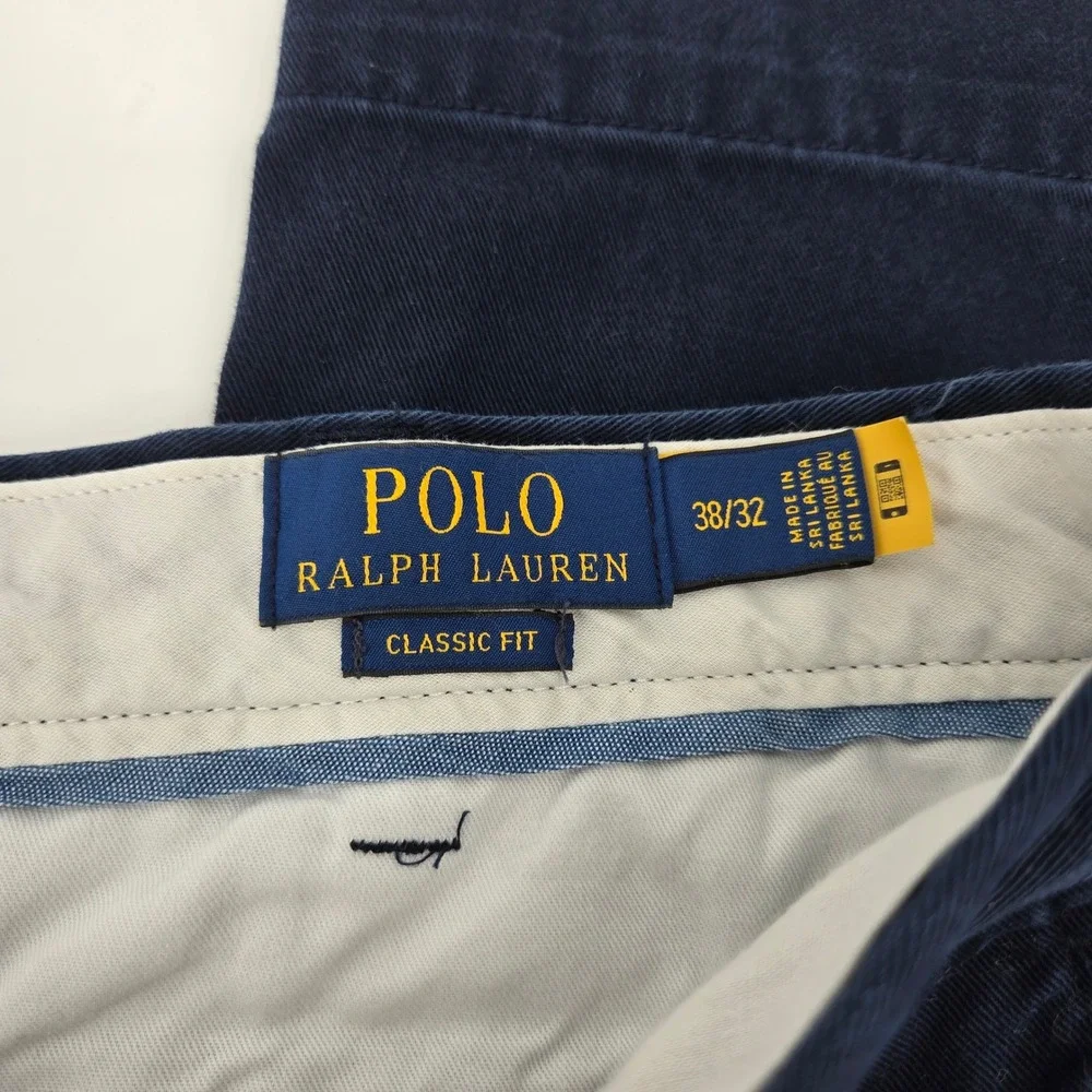 Polo Ralph Lauren Classic Fit Chino Pants 38x32 Navy Blue‎ Twill Cotton Trousers